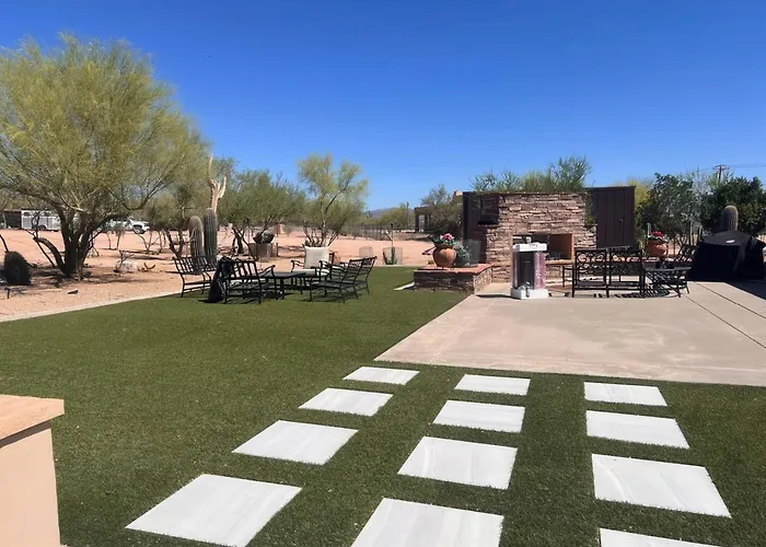 Luxe Ranch W Four Peaks Views Outdoor Fireplace